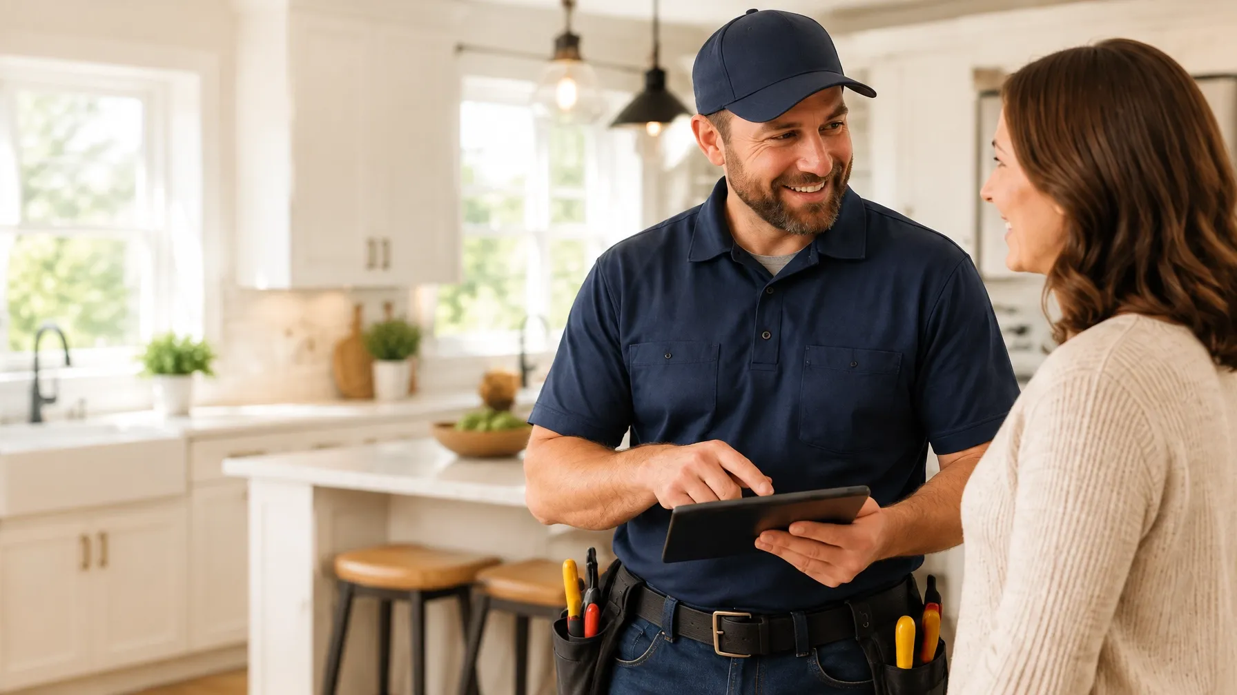 Griggs Electric electrician discussing a project with a homeowner